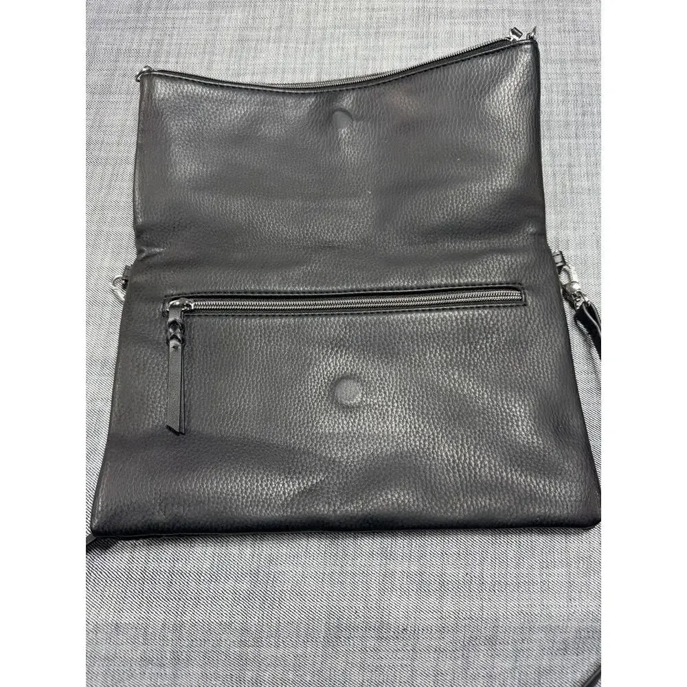 Stella & Dot Black Waverly Chevron Quilted Leather Foldover Crossbody Clutch
